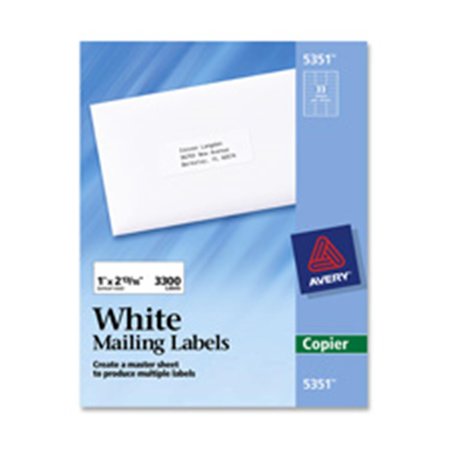 AVERY Consumer Products AVE5363 Copier Label- Mailing- 1-.38in.x2-1.19in.- White AV463383